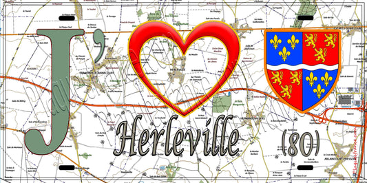 Plaque métal décorative 15X30 J' ❤️ Herleville, Somme (80)