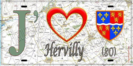 Plaque métal décorative 15X30 J' ❤️ Hervilly, Somme (80)