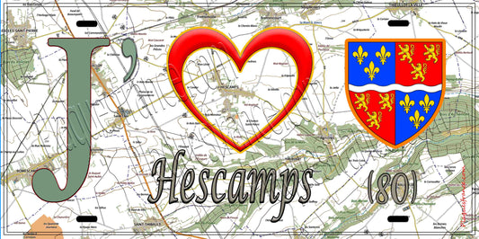 Plaque métal décorative 15X30 J' ❤️ Hescamps, Somme (80)