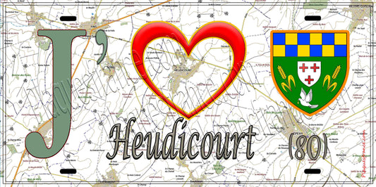 Plaque métal décorative 15X30 J' ❤️ Heudicourt, Somme (80)