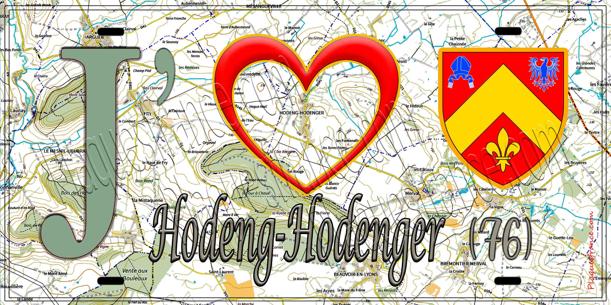 Plaque métal décorative 15X30 J' ❤️ Hodeng-Hodenger, Seine Maritime (76) géo