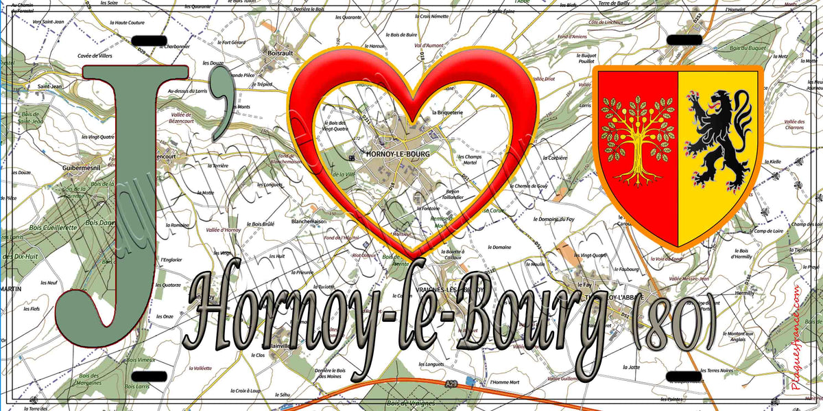 Plaque métal décorative 15X30 J' ❤️ Hornoy-le-Bourg, Somme (80) géo