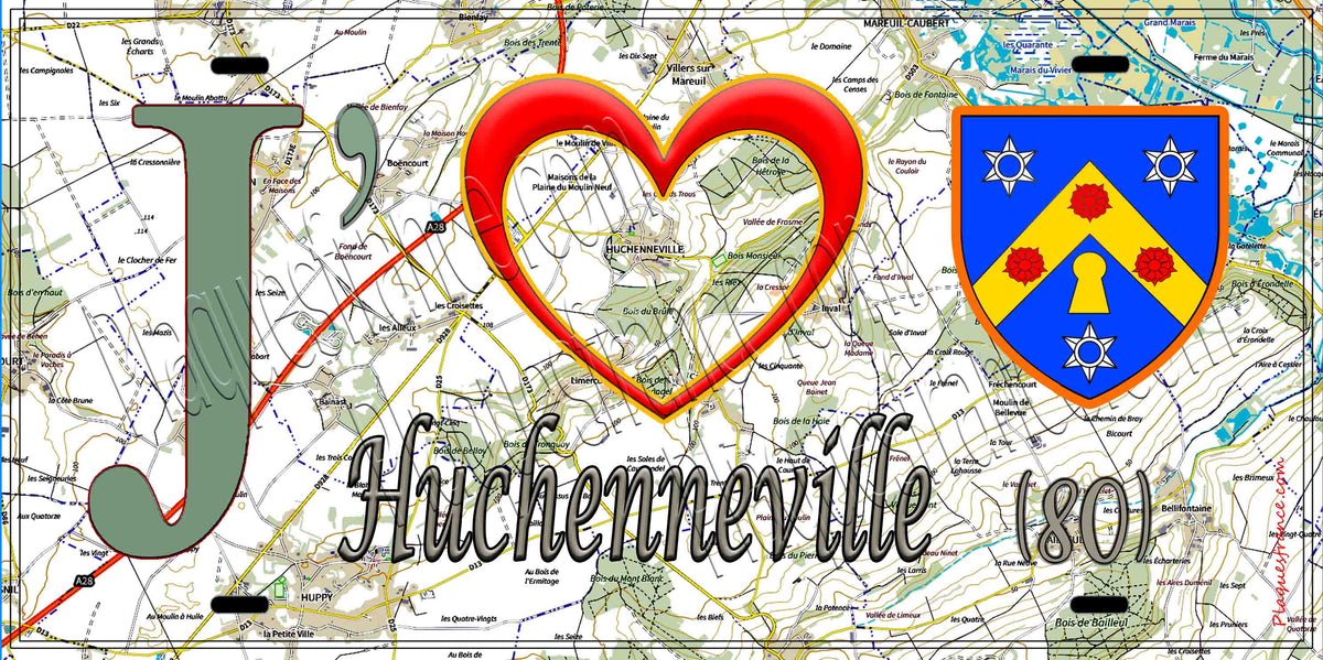 Plaque métal décorative 15X30 J' ❤️Huchenneville, Somme (80) géo