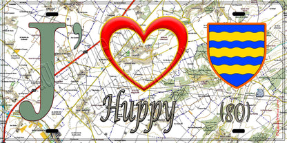 Plaque métal décorative 15X30 J' ❤️ Huppy, Somme (80) geo
