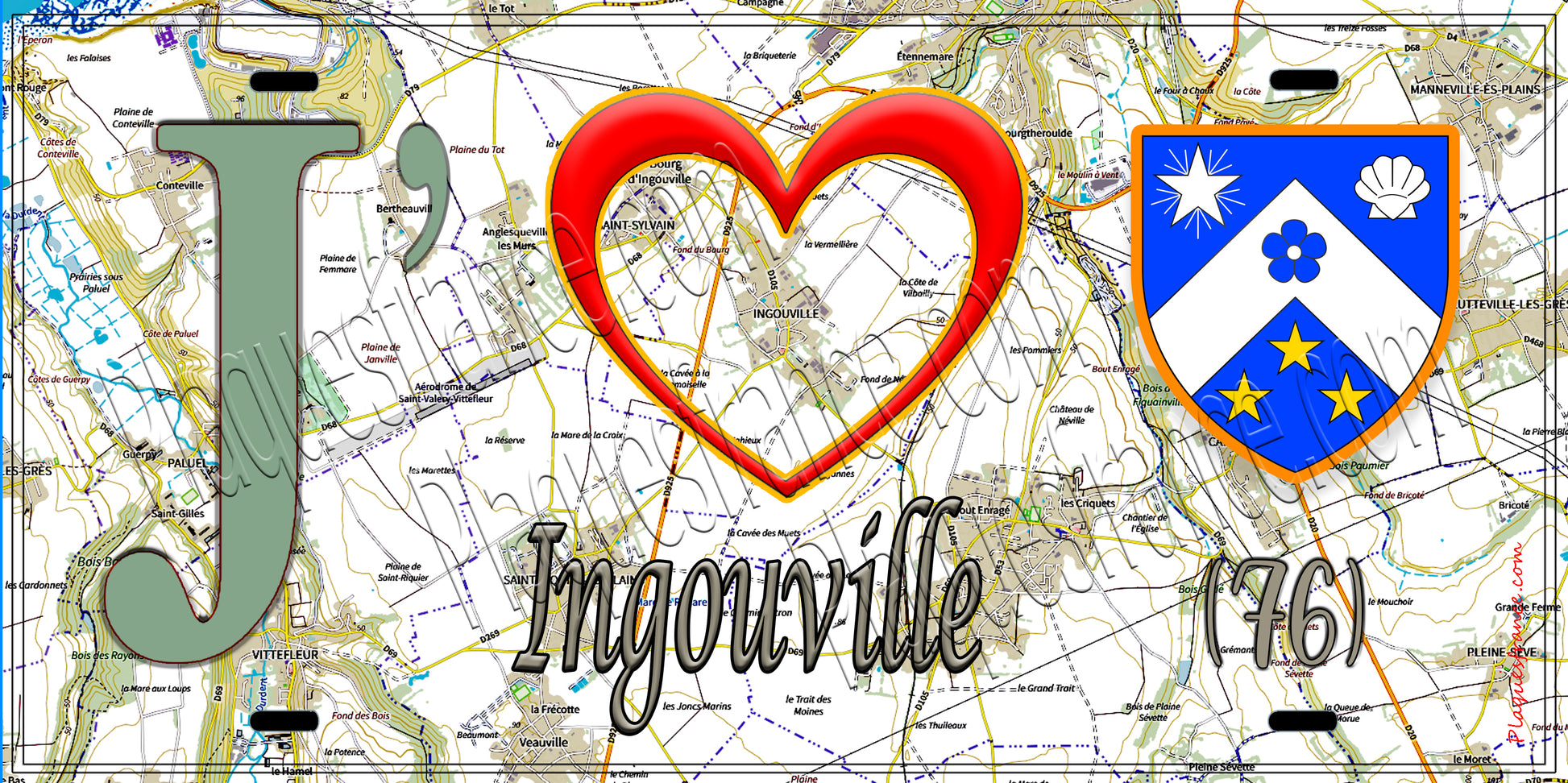 Plaque métal décorative 15X30 J' ❤️ Ingouville, Seine Maritime (76) géo