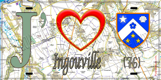 Plaque métal décorative 15X30 J' ❤️ Ingouville, Seine Maritime (76) géo