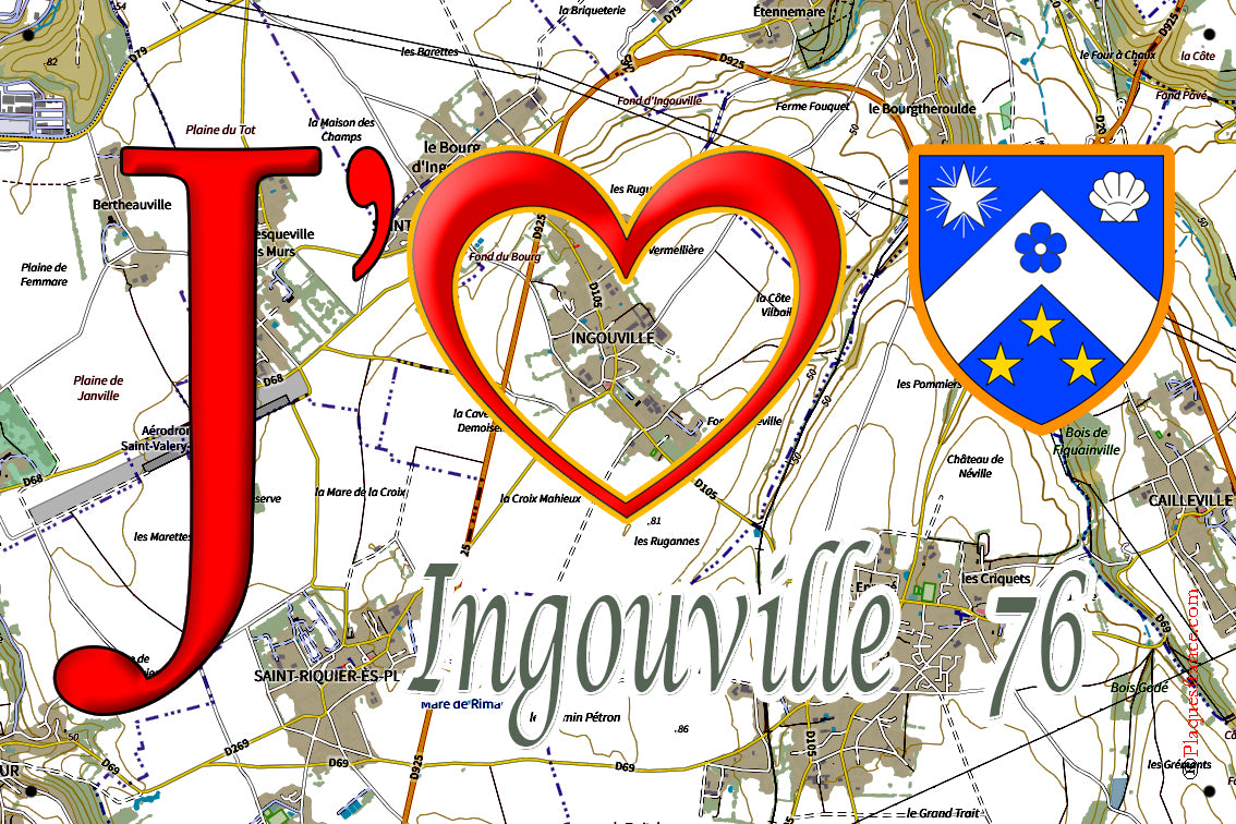 Plaque métal décorative 20 cm x 30 cm J' ❤️ Ingouville, Seine Maritime (76)