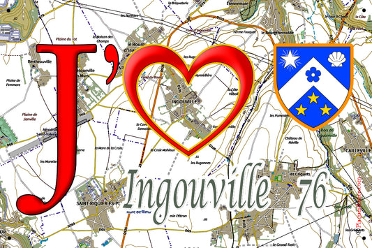 Plaque métal décorative 20 cm x 30 cm J' ❤️ Ingouville, Seine Maritime (76)