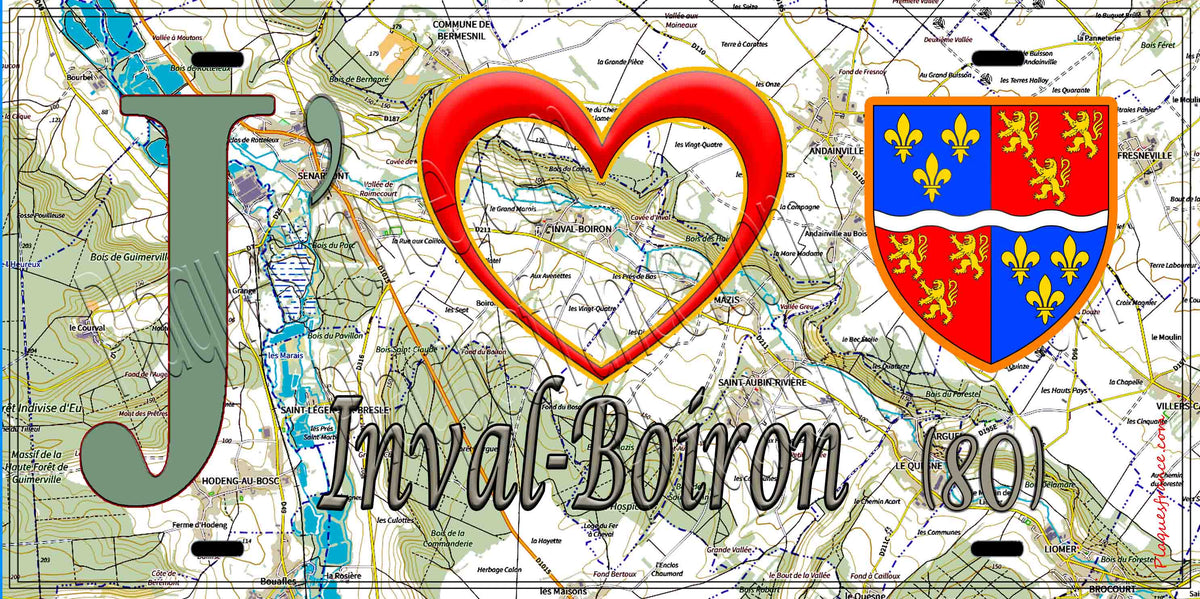Plaque métal décorative 15X30 J' ❤️ Inval-Boiron, Somme (80) géo