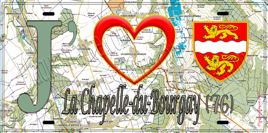 Plaque métal décorative 15x30 J' ❤️ La chapelle du bourgay, Seine Maritime (76) géo