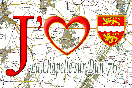 Plaque métal décorative 20 cm x 30 cm J' ❤️ La Chapelle-sur-Dun, Seine Maritime (76)