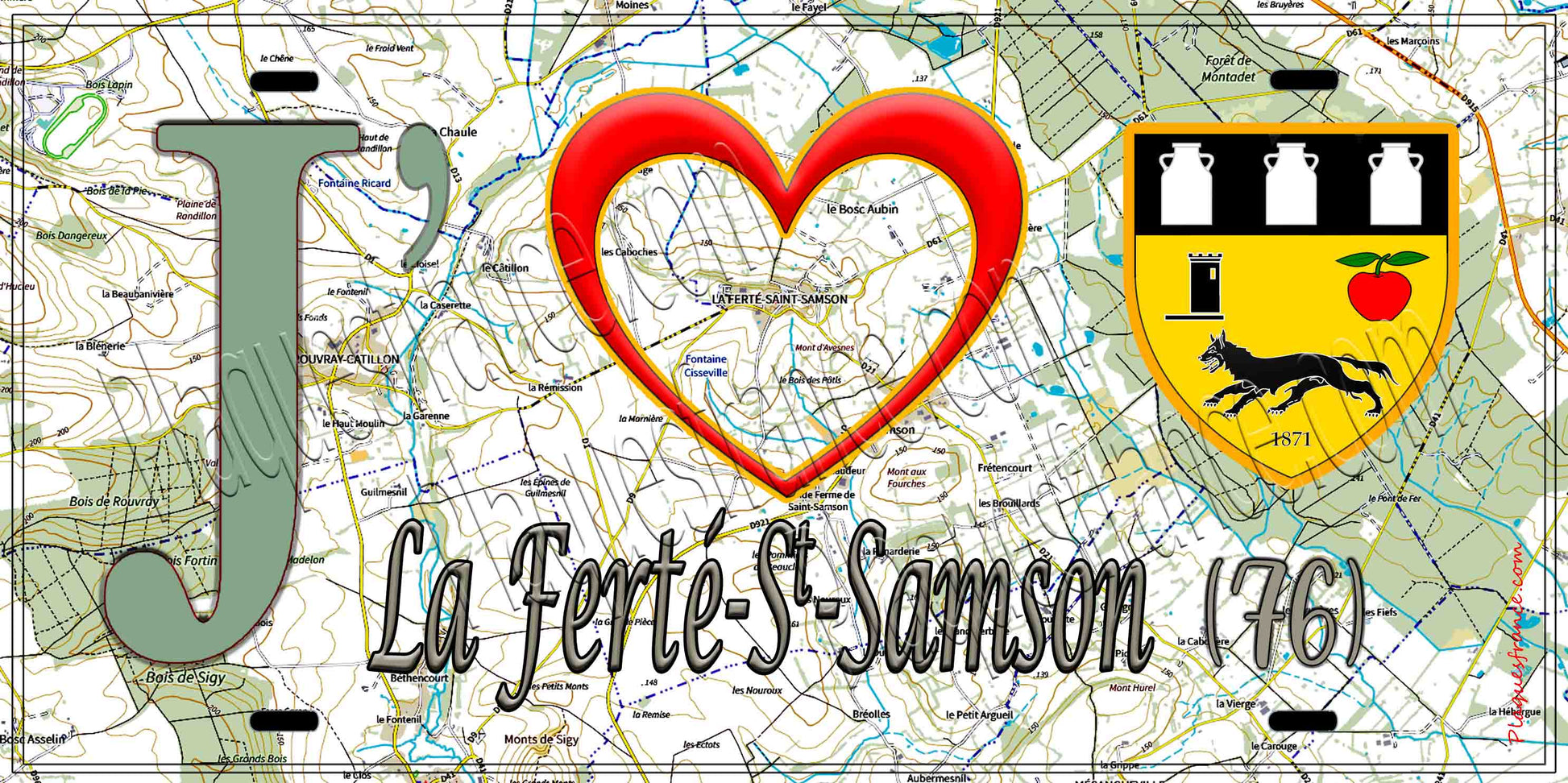 Plaque métal décorative 15X30 J' ❤️ La Ferté-Saint-Samson, Seine Maritime (76) géo