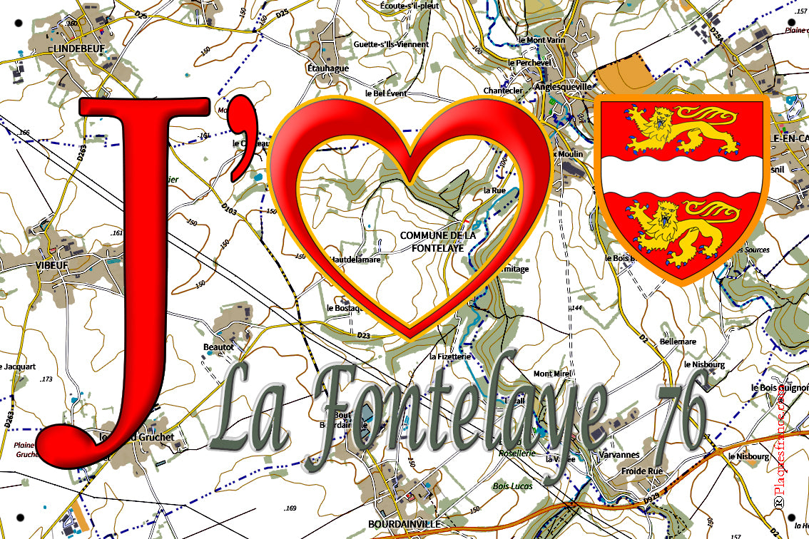 Plaque métal décorative 20 cm x 30 cm  J' ❤️ La Fontelaye, Seine Maritime (76)
