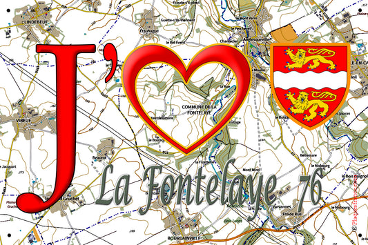 Plaque métal décorative 20 cm x 30 cm  J' ❤️ La Fontelaye, Seine Maritime (76)