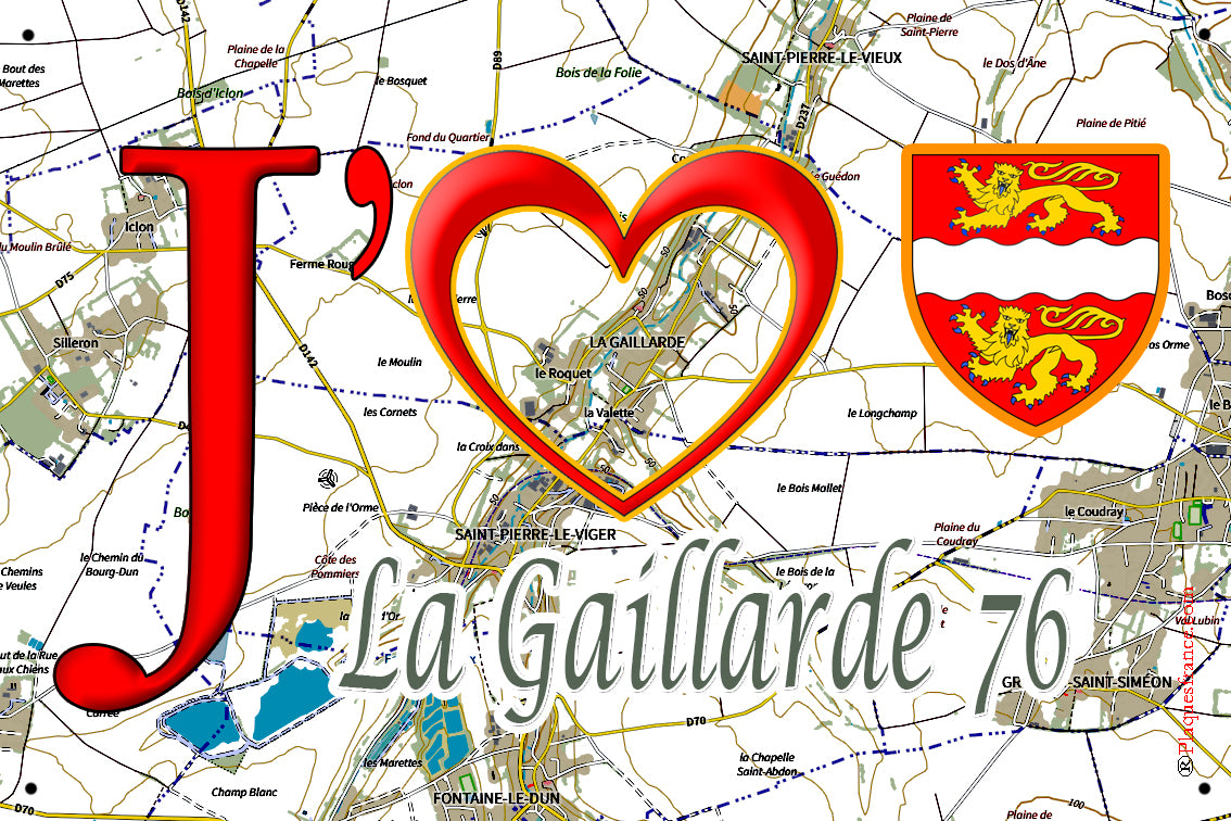 Plaque métal décorative 20 cm x 30 cm J' ❤️ La Gaillarde, Seine Maritime (76)