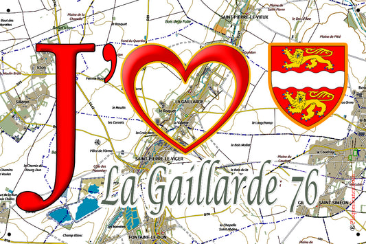 Plaque métal décorative 20 cm x 30 cm J' ❤️ La Gaillarde, Seine Maritime (76)