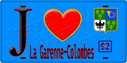 Plaque métal décorative  J' ❤️ La Garenne-Colombes, Hauts de Seine (92) fond bleu