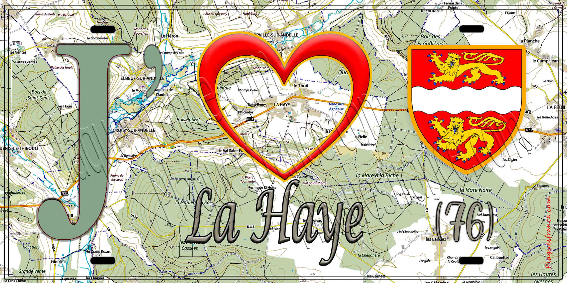 Plaque métal décorative 15X30 J' ❤️ La Haye, Seine Maritime (76) géo
