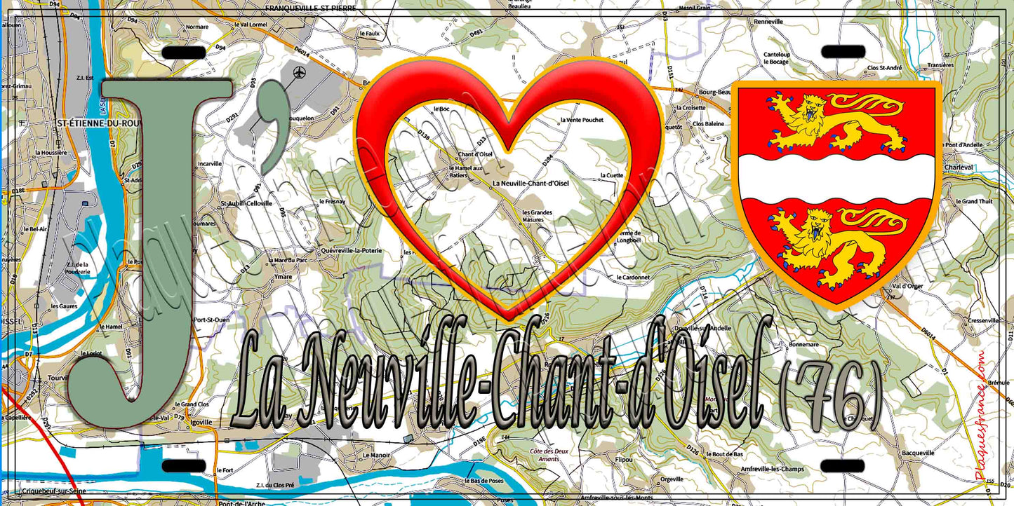 Plaque métal décorative 15X30 J' ❤️ La Neuville-Chant-d'Oisel, Seine Maritime (76) géo