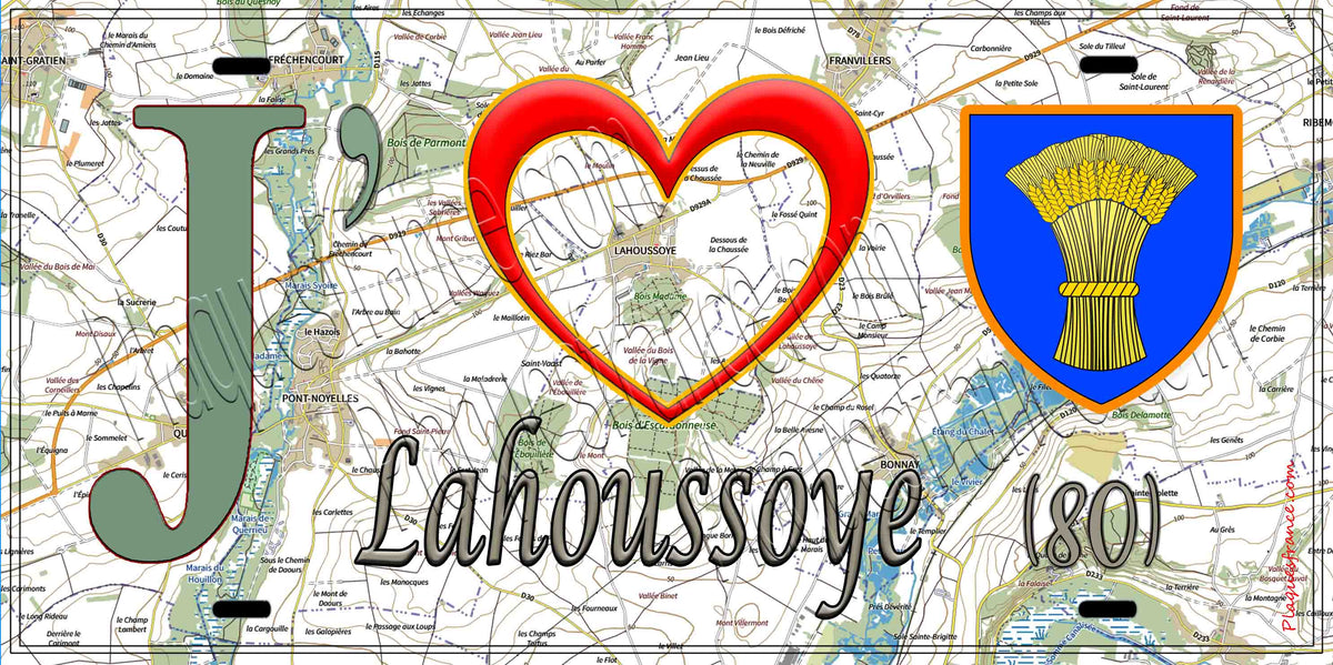 Plaque métal décorative 15X30 J' ❤️ Lahoussoye, Somme (80)