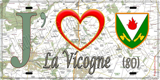 Plaque métal décorative 15X30 J' ❤️ La Vicogne, Somme (80)