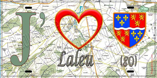 Plaque métal décorative 15X30 J' ❤️ Laleu, Somme (80) geo