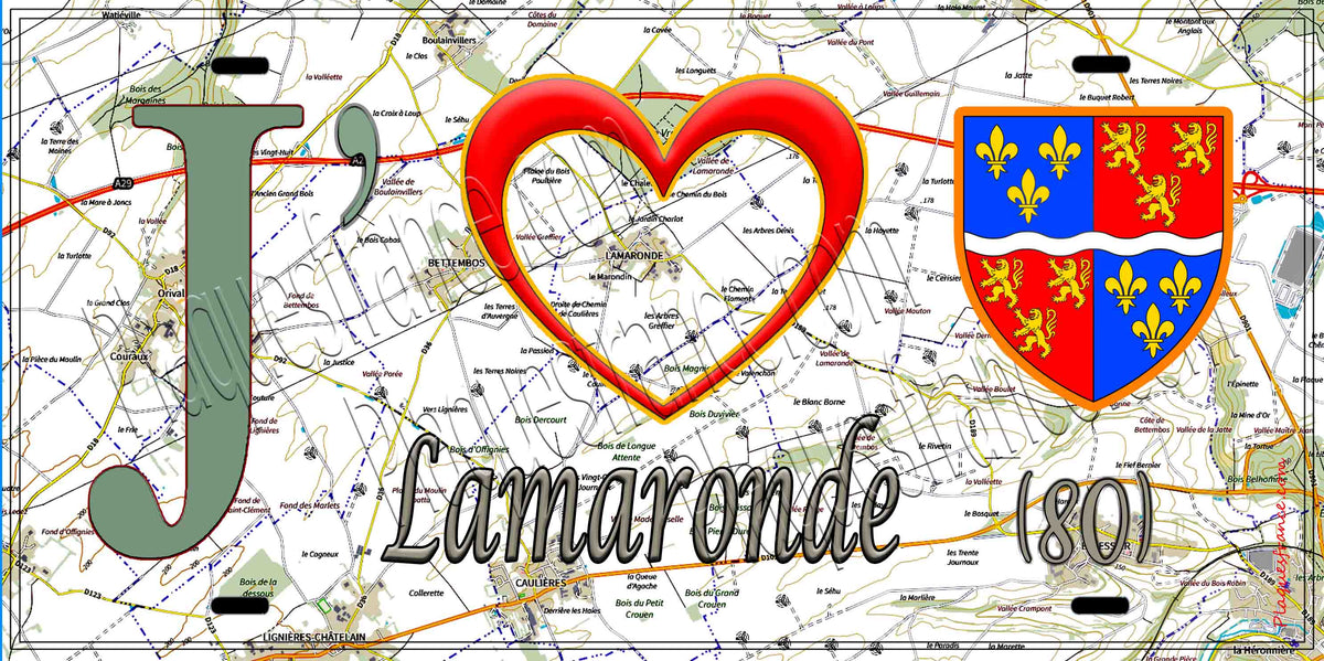 Plaque métal décorative 15X30 J' ❤️ Lamaronde, Somme (80)geo