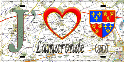 Plaque métal décorative 15X30 J' ❤️ Lamaronde, Somme (80)geo