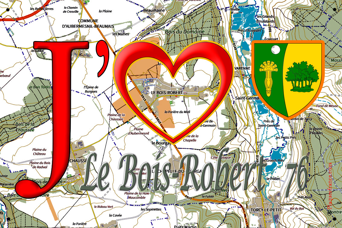 Plaque métal décorative 20 cm x 30 cm  J' ❤️ Le Bois-Robert, Seine Maritime (76)