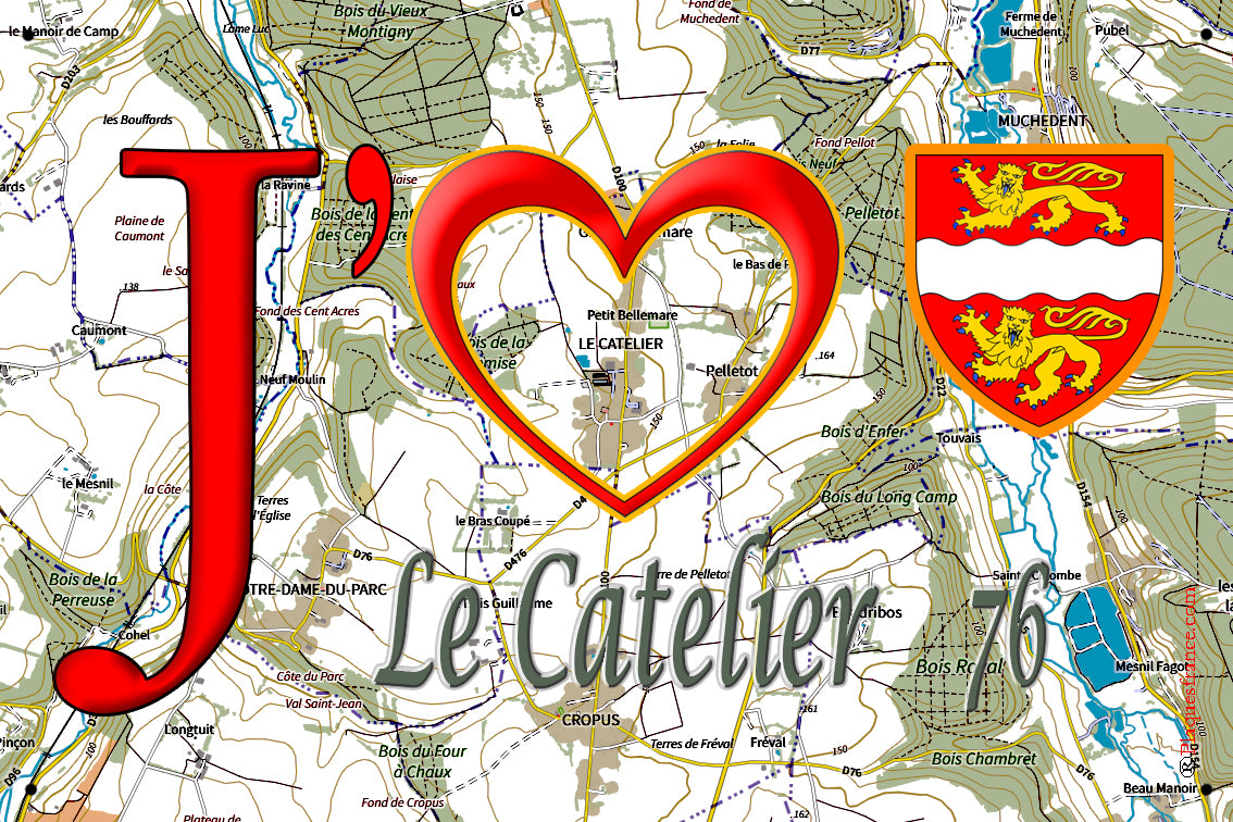 Plaque métal décorative 20 cm x 30 cm  J' ❤️ Le Catelier, Seine Maritime (76)