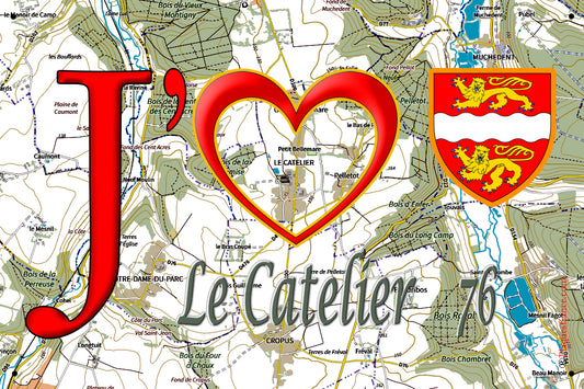 Plaque métal décorative 20 cm x 30 cm  J' ❤️ Le Catelier, Seine Maritime (76)