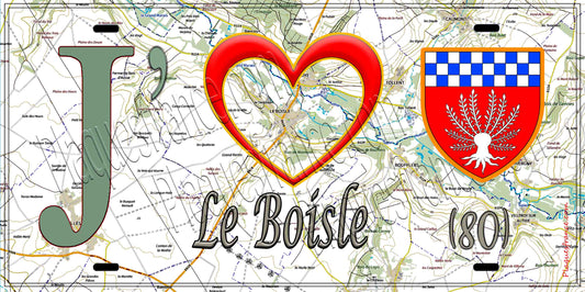 Plaque métal décorative 15X30 J' ❤️ il love Le Boisle, Somme (80)
