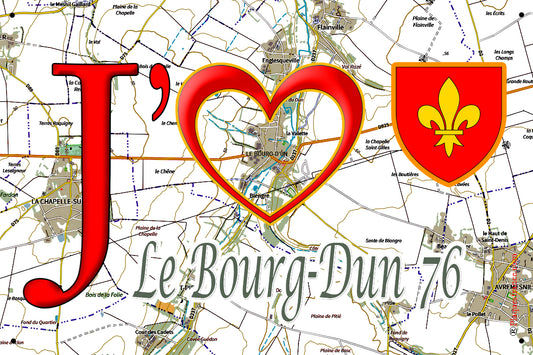 Plaque métal décorative 20 cm x 30 cm J' ❤️ Le Bourg-Dun, Seine Maritime (76)