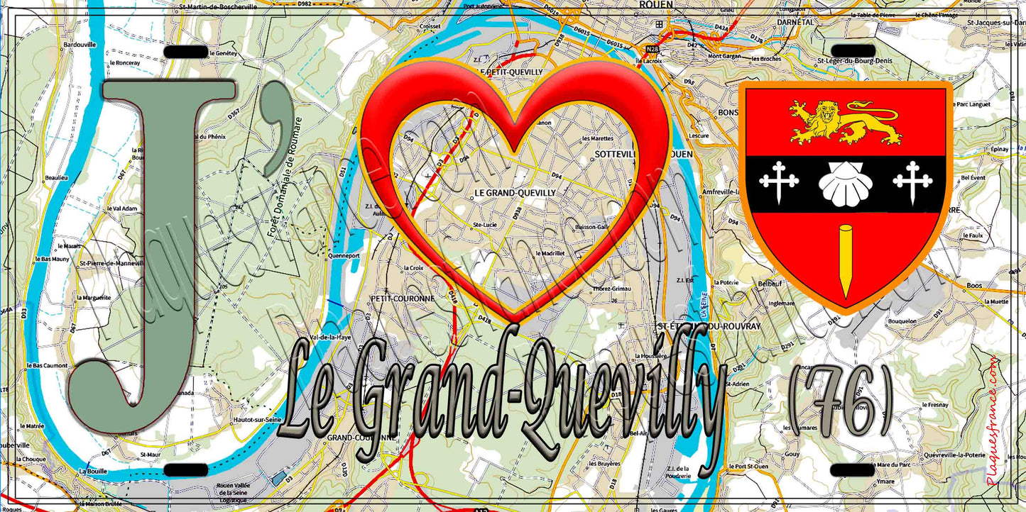 Plaque métal décorative 15X30 J' ❤️ Le Grand-Quevilly, Seine Maritime (76) GEO