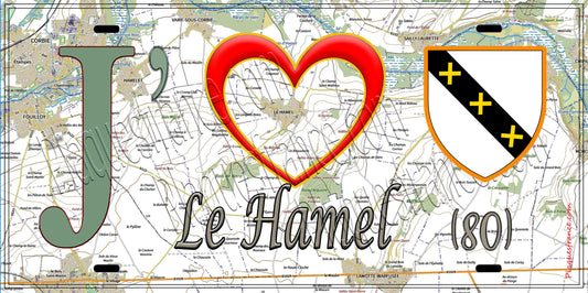 Plaque métal décorative 15X30 J' ❤️ Le Hamel, Somme (80)