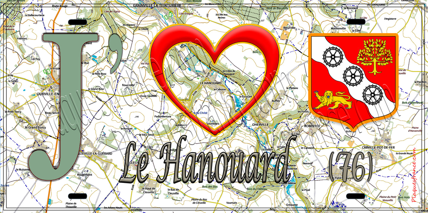 Plaque métal décorative 15X30 J' ❤️ Le Hanouard, Seine Maritime (76) géo