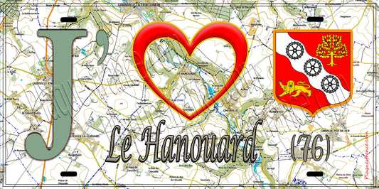 Plaque métal décorative 15X30 J' ❤️ Le Hanouard, Seine Maritime (76) géo