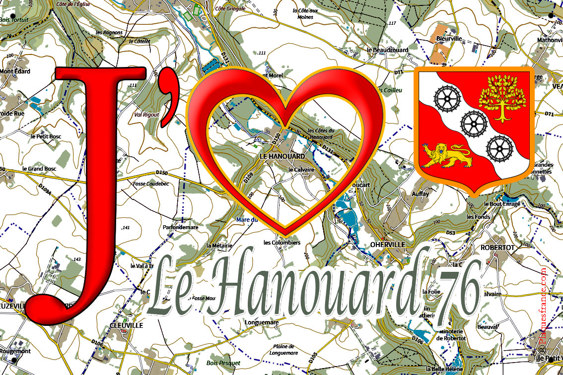 Plaque métal décorative 20 cm x 30 cm J' ❤️ Le Hanouard, Seine Maritime (76)