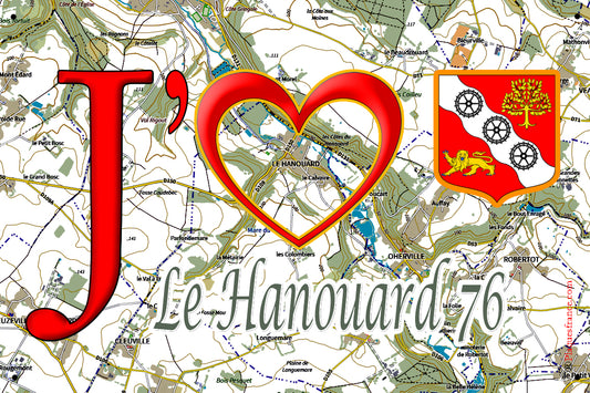 Plaque métal décorative 20 cm x 30 cm J' ❤️ Le Hanouard, Seine Maritime (76)