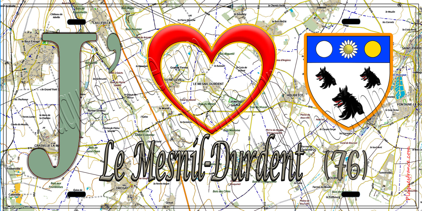 Plaque métal décorative 15X30 J' ❤️ Le Mesnil-Durdent, Seine Maritime (76) géo