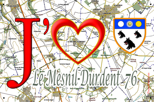 Plaque métal décorative 20 cm x 30 cm J' ❤️ Le Mesnil-Durdent, Seine Maritime (76)