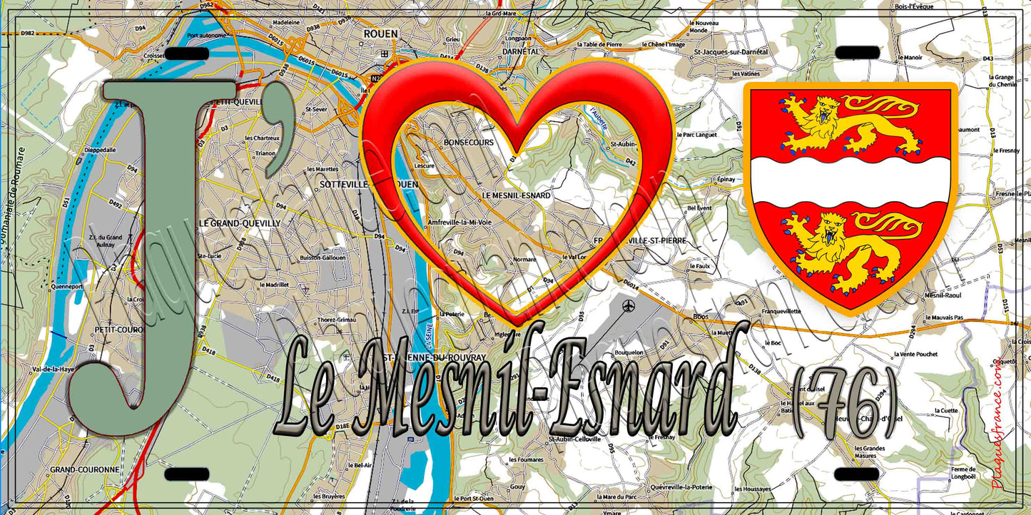 Plaque métal décorative 15X30 J' ❤️ Le Mesnil-Esnard, Seine Maritime (76) geo