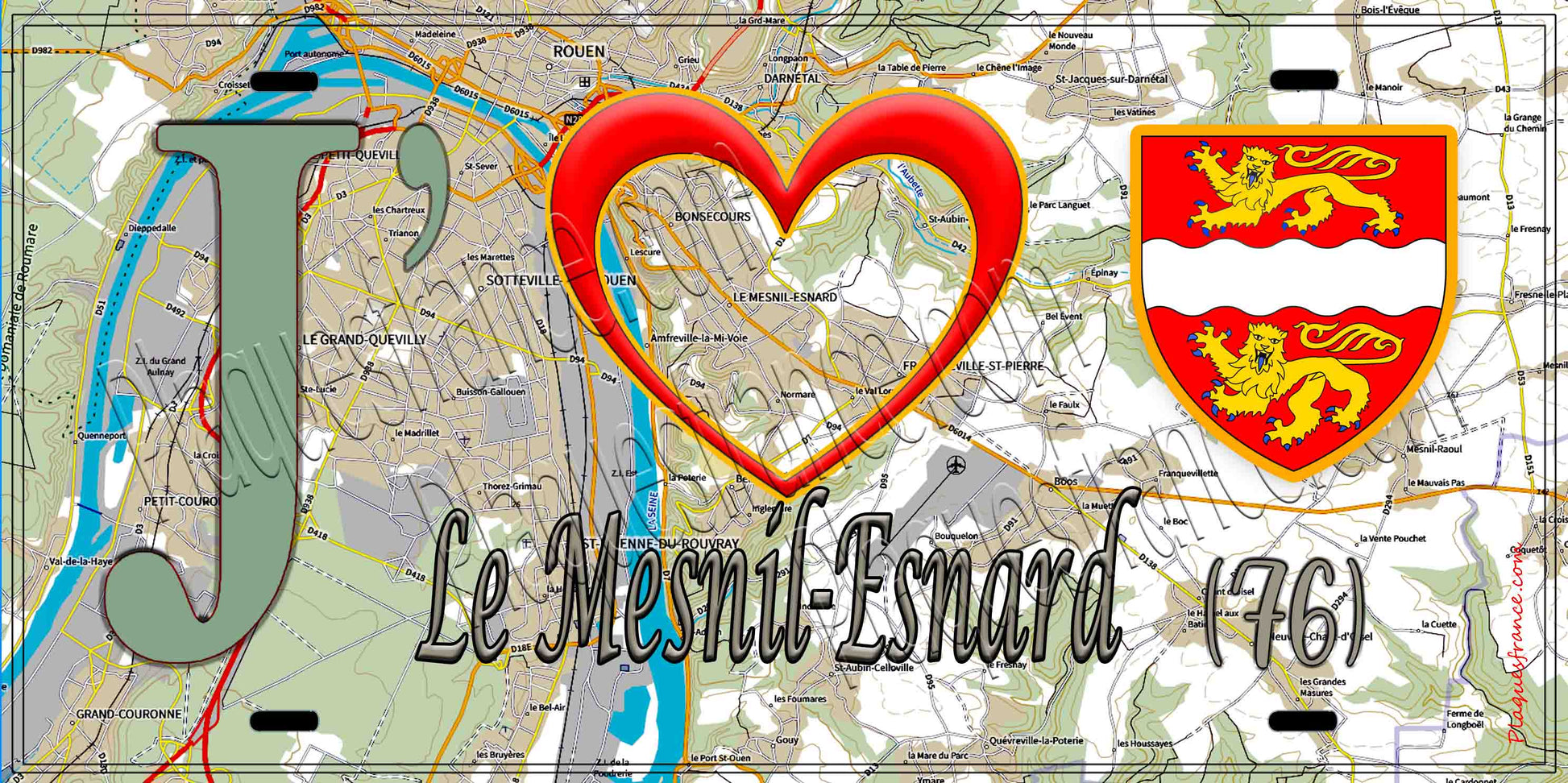 Plaque métal décorative 15X30 J' ❤️ Le Mesnil-Esnard, Seine Maritime (76) geo