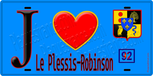 Plaque métal décorative  J' ❤️ Le Plessis-Robinson, Hauts de Seine (92) fond bleu