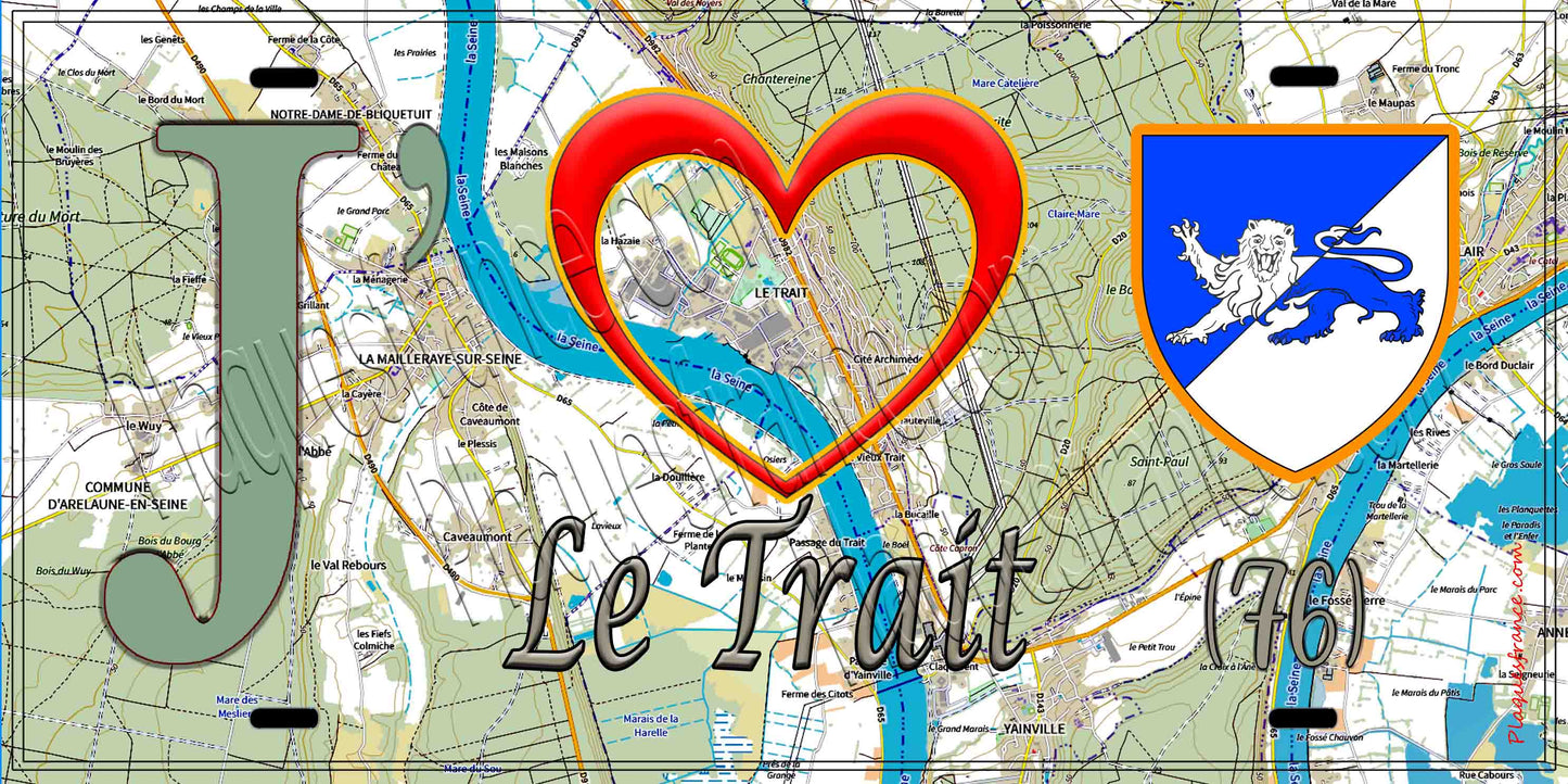 Plaque métal décorative 15X30 J' ❤️ Le Trait, Seine Maritime (76) géo