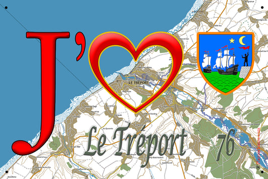 Plaque métal décorative  20 cm x 30 cm J' ❤️ Le Tréport, Seine Maritime (76)