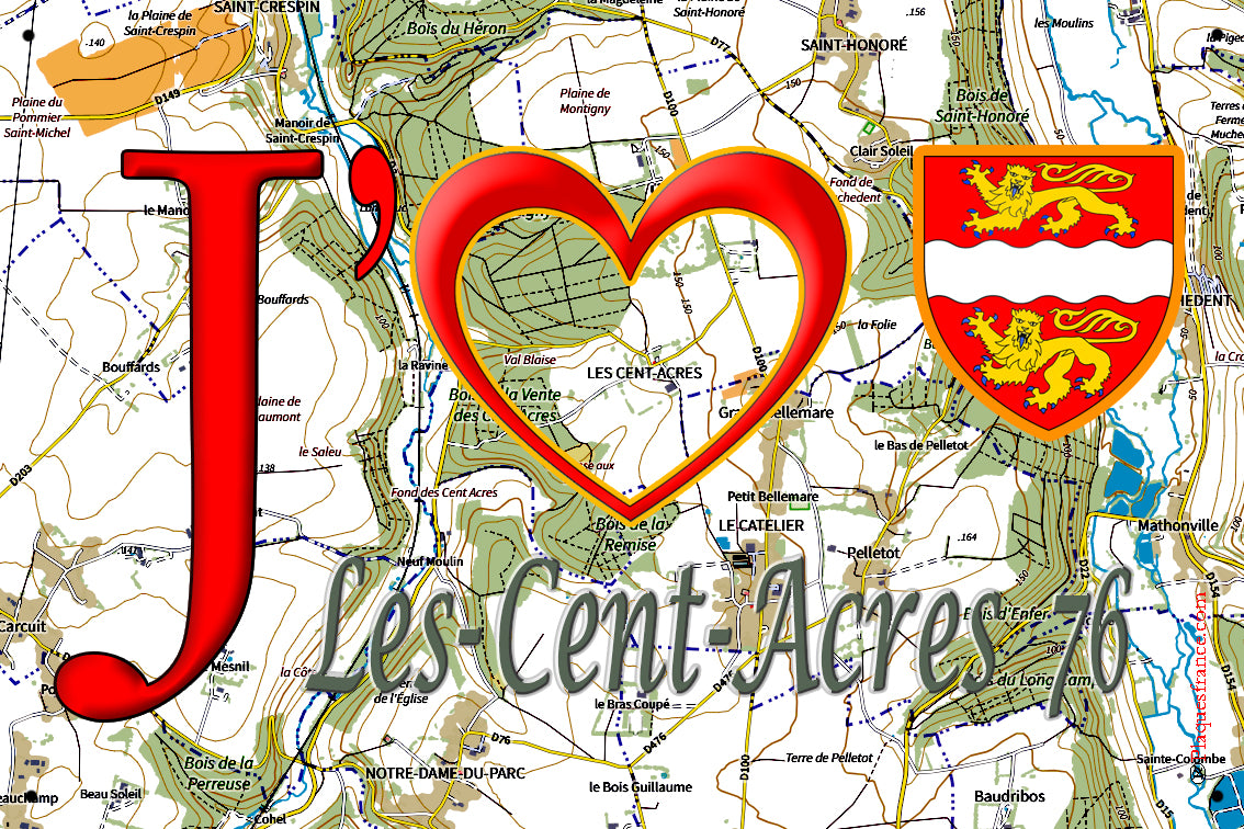 Plaque métal décorative 20 cm x 30 cm  J' ❤️ Les Cent-Acres, Seine Maritime (76)