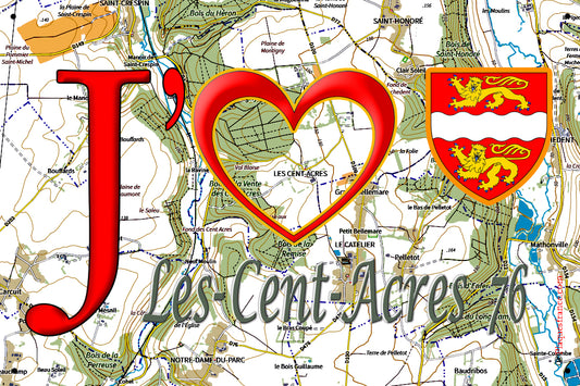 Plaque métal décorative 20 cm x 30 cm  J' ❤️ Les Cent-Acres, Seine Maritime (76)