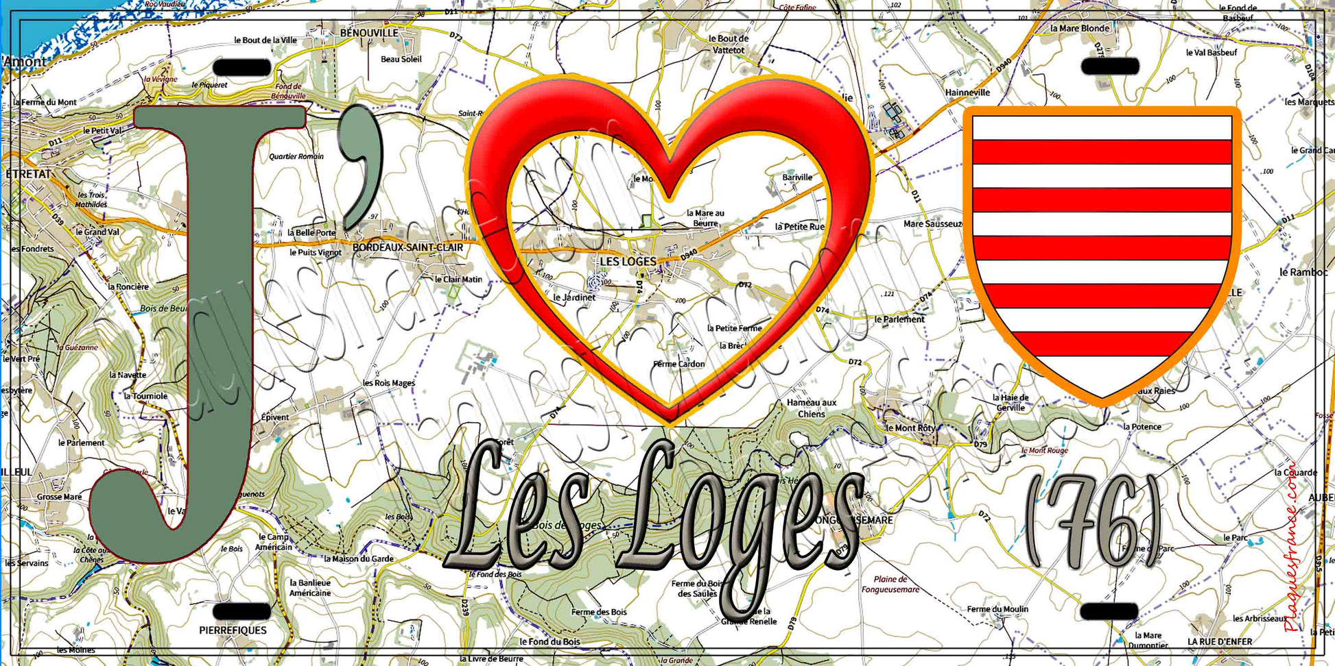 Plaque métal décorative 15X30 J' ❤️ Les Loges, Seine Maritime (76) géo
