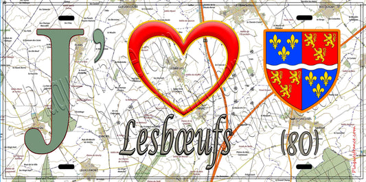 Plaque métal décorative 15X30 J' ❤️ Lesbœufs, Somme (80)